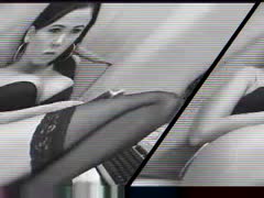 A gorgeous brunette girl flaunts her butt while wearing beautiful dark underwear.